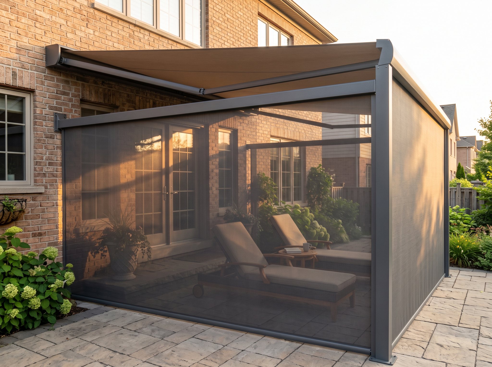 Awning with Front and Side Screens